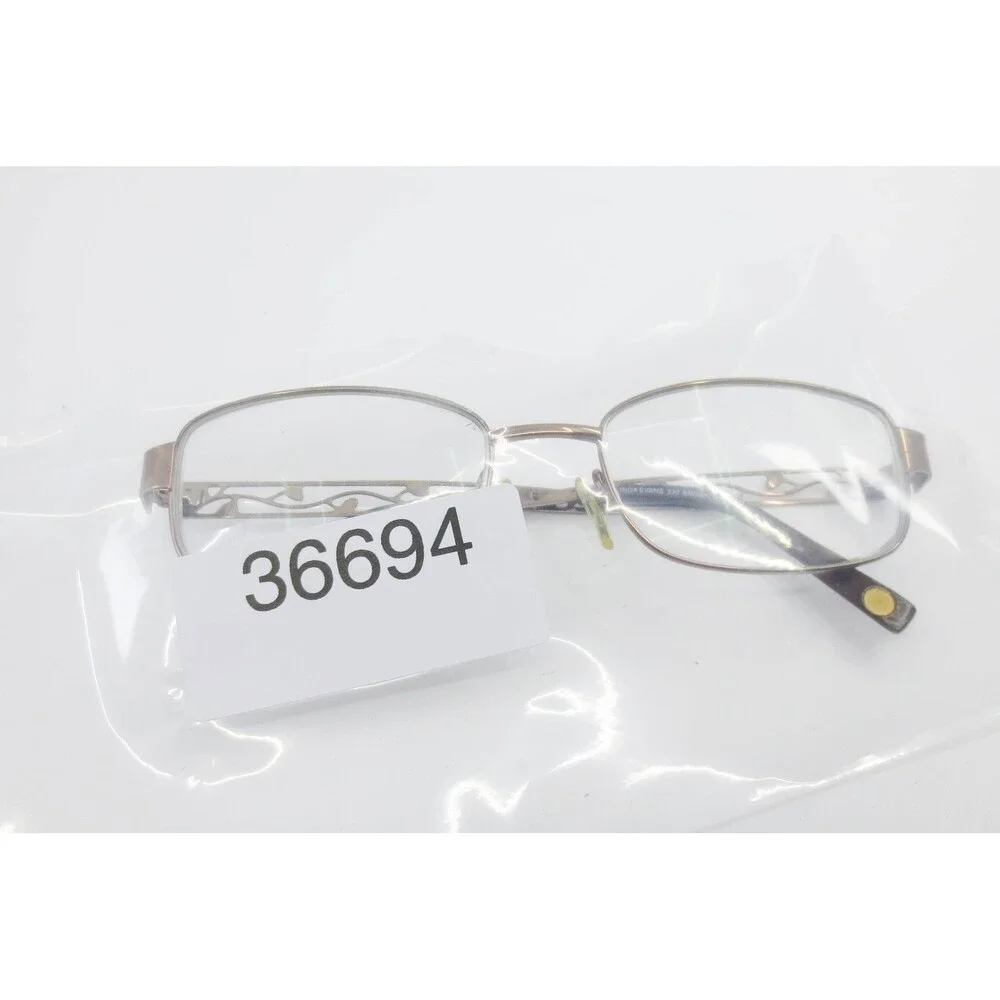 Linda Evans 330 Brown Metal Rectangular Eyeglass Frames Filigree Temples